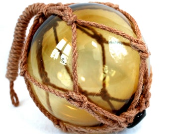 Fishing ball amber made of mouth-blown glass diameter 13 cm with sisal net