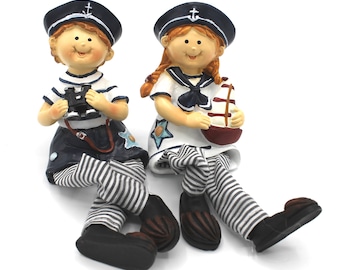 2er Set Kantenhocker Matrosen Kinder 14 cm mit blauen Mützen