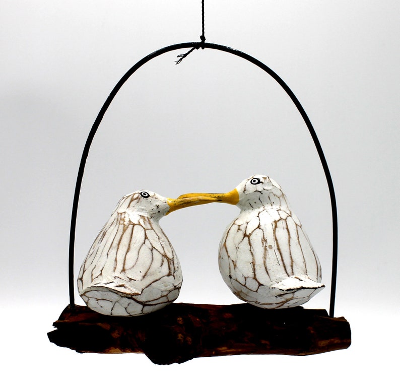 Two seagulls hanging on a branch, handmade from wood image 1