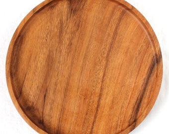 Teller aus Holz rustikaler Rand 25 cm Akazienholz Handarbeit Speiseteller