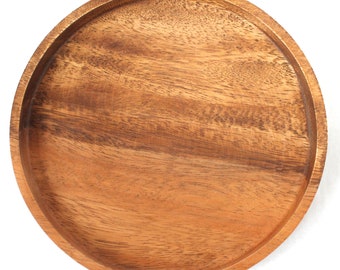Plato de madera borde rústico 20 cm plato de postre hecho a mano de madera de acacia