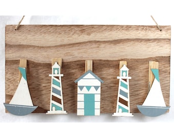 maritime decoration memo board wood with 5 clips memo holder note holder