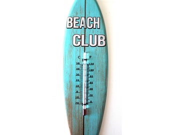 BEACH CLUB thermometer made of sheet metal surfboard 37 x 11 cm