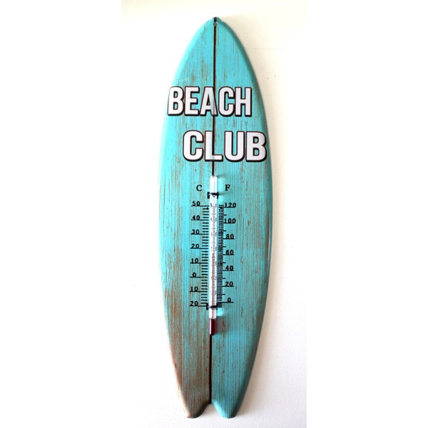 BEACH CLUB Thermometer aus Blech Surfbrett 37 x 11 cm