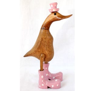 Wooden Duck 25 cm with Boots and Hat in Pink Decorative Runner Duck