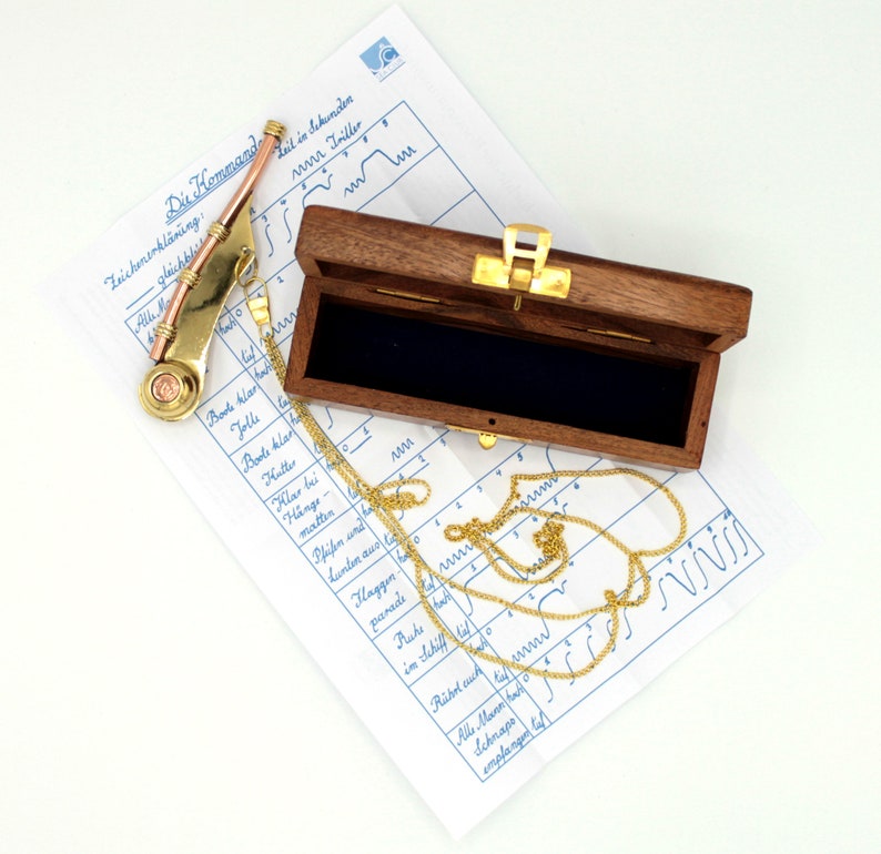 Boatswain's Whistle 13 Cm Brass in Beautiful Wooden Box With Chain and ...