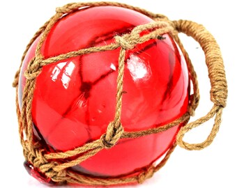 Fisherman's ball RED Ø 13 cm made of mouth-blown glass in sisal net