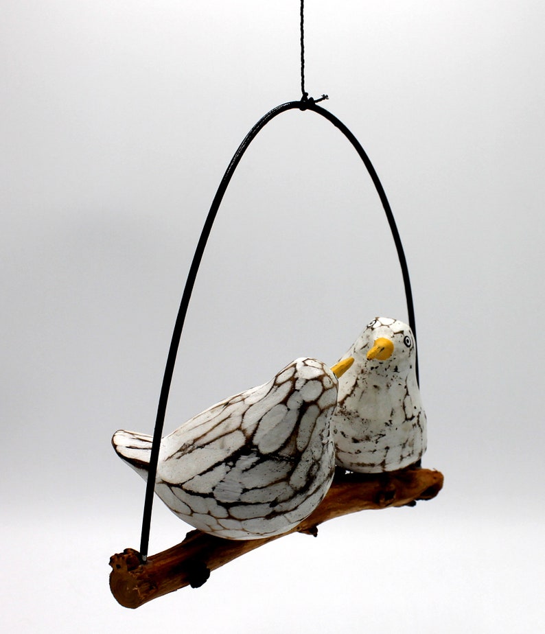 Two seagulls hanging on a branch, handmade from wood image 4