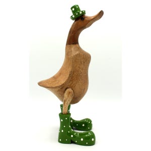 Wooden duck 27 cm with boots and hat in green decoration runner duck