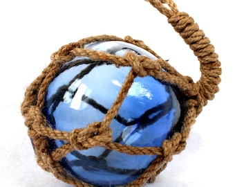 Fisherman's ball blue made of glass Ø 7.5 cm mouth-blown with sisal net