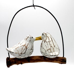 Two seagulls hanging on a branch, handmade from wood image 2