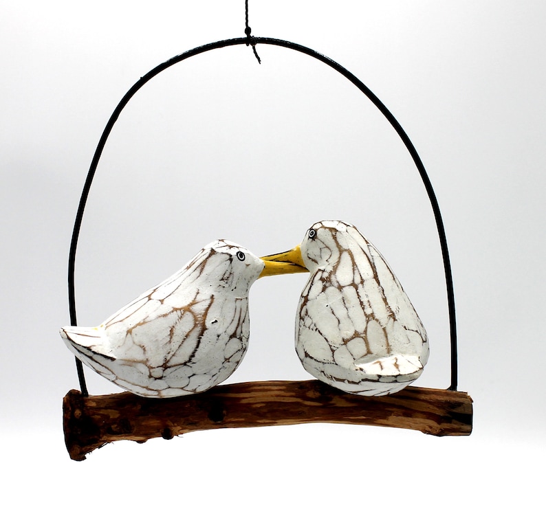 Two seagulls hanging on a branch, handmade from wood image 2