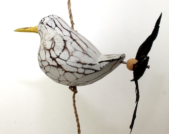 Seagull with feather propeller wind chime made of wood, length 60 cm