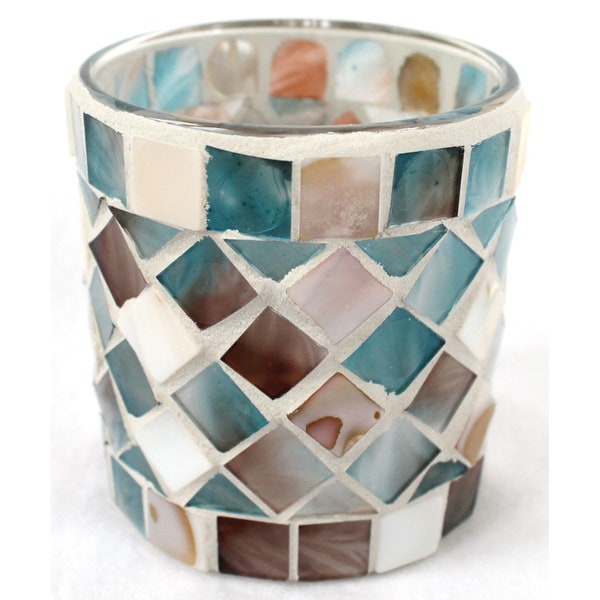 Mosaik Windlicht 8 cm maritim mit Muschel Perlmutt Glas und Zement