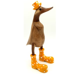 Wooden duck 27 cm with boots and hat in yellow decoration runner duck