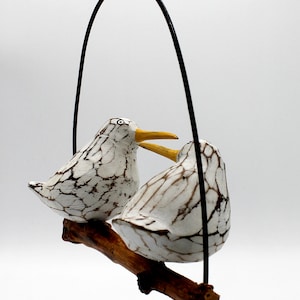 Two seagulls hanging on a branch, handmade from wood image 3