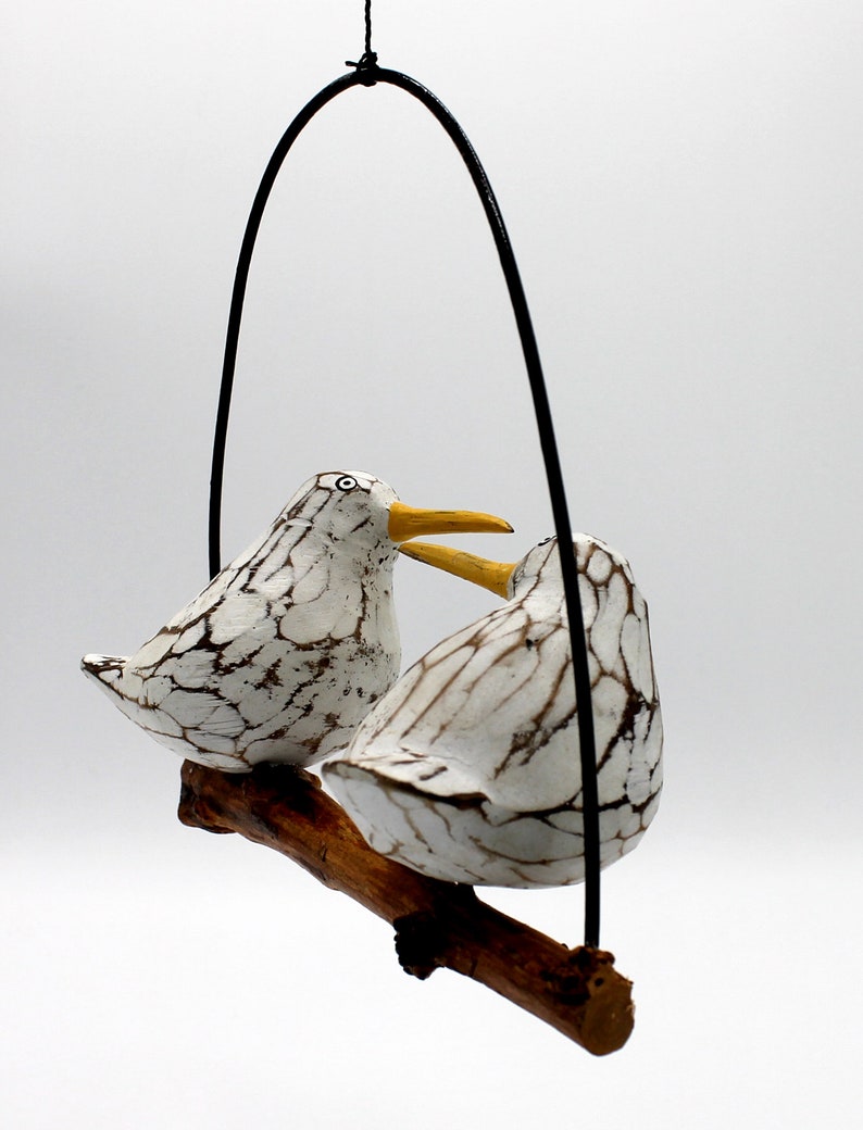 Two seagulls hanging on a branch, handmade from wood image 3