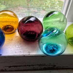 Six Glass Floats - Fishing Floaters - Colored Glass Floats - Small Fishing Floats - Coastal Decor - Set of Six -