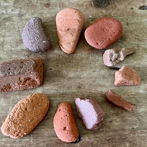Beach Combing Find Surf Tumbled Pieces of Olde Red Brick - Red Clay Vintage Brick - 10 Piece Remnants of Early Architectural Bricks