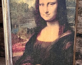 Mona Lisa  ~ Decoupage Gilded Board with Rice Paper Image ~  Leonardo da Vinci ~ Mona Lisa ~ Photo Image Decoupage ~ Distressed