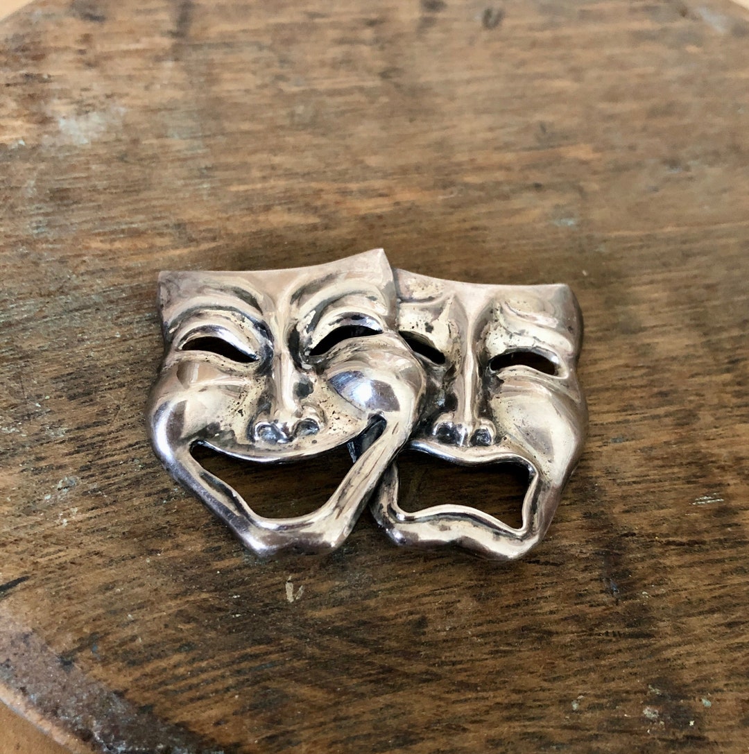 Rare Find Vintage Sterling Silver Theatre Comedy Drama Masks Brooch