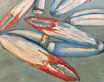 Maryland Blue Crab Claws Painting: Chesapeake Bay Coastal Art, 12x12 Canvas