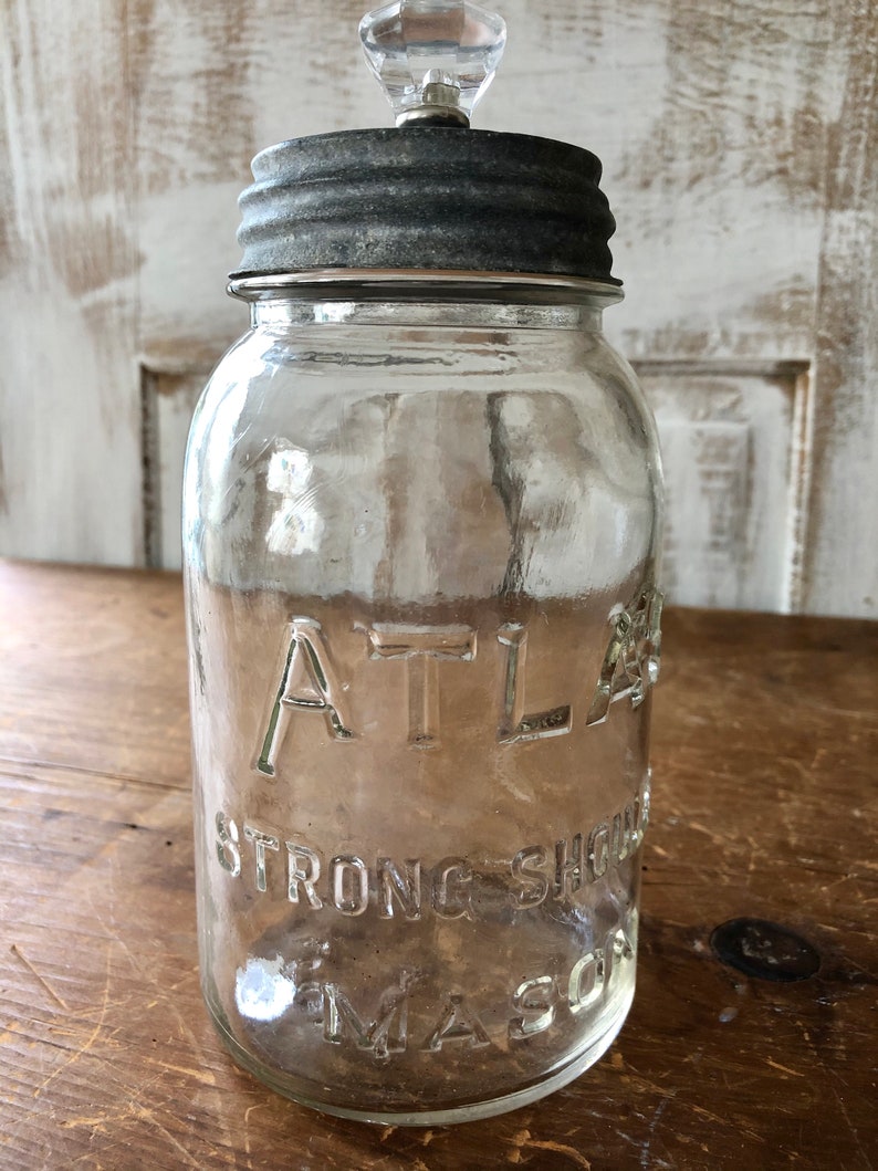 Canning Jar Atlas Vintage with zinc lid Atlas Mason Etsy