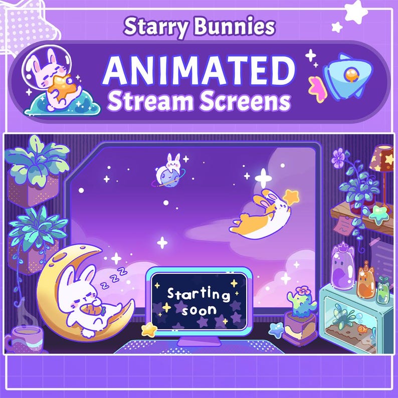A Starry Rabbit Animated Stream Screens - Starry Bunnies | Cute and Cozy Stream Scenes ...