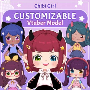 Customizable Chibi Girl Vtuber Model: Fully Rigged, Editable, Ready to use