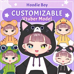 Customizable Live2d Male Vtuber Model - Premade Hoodie Boy Chibi Model for Commercial use - Full body | Fully rigged | Ready to use