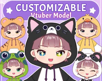 Customizable Live2d Male Vtuber Model - Premade Hoodie Boy Chibi Model for Streaming - Full body | Fully rigged | Ready to use