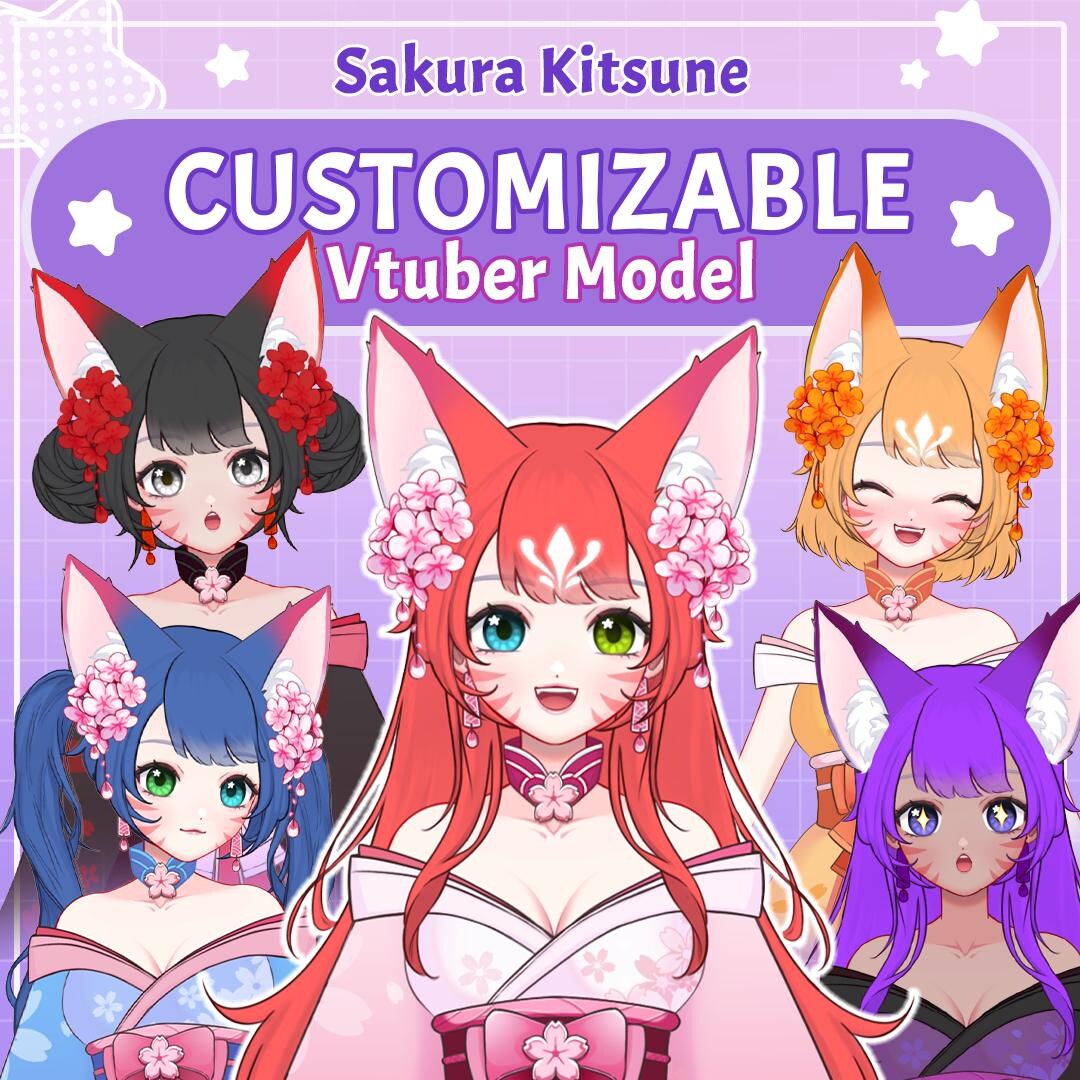 Customizable Live2d Vtuber Model - Premade Kitsune Fullsize Model