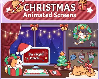 Animated Stream Screens - Meowy Christmas | Cute and Cozy Stream Scenes | Christmas Cat Twitch Overlay | Cozy Gaming Room Screens