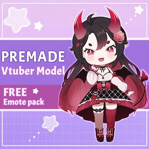 Premade Live2d Vtuber Model: VELVET - Customizable Cute Demon Chibi Avatar for Streaming - Full body | Fully rigged | Ready to use
