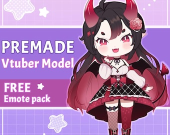 Premade Live2d Vtuber Model: VELVET - Customizable Cute Demon Chibi Avatar for Streaming - Full body | Fully rigged | Ready to use