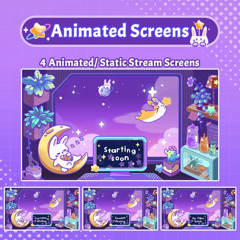 Stream And Rabbit Base Stream Overlay Package - Starry Bunnies | Cute and Cozy Twitch Overlays ...