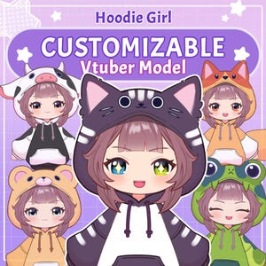 Customizable Chibi Vtuber Model: Hoodie Girl, Fully Rigged, Editable, Ready to Use