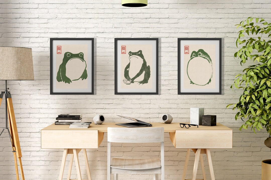 Japanese Matsumoto Hoji Frog Set of 3 | Vintage Frog Woodblock Poster ...