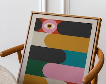 Bauhaus Exhibition Poster | Eclectic Colorful Geometric Print | Funky Modern Indie Room Decor | Digital Download