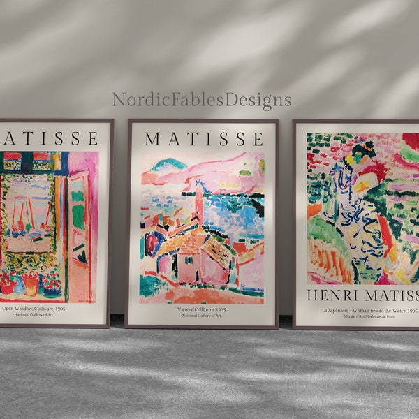 Matisse Print set Of 3, Matisse Wall Art, Exhibition Art, Mid Century Wall Art, Landscape Art, High Quality Printable Poster, Digital Print