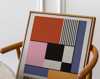 Bauhaus-tentoonstellingsposter 1923 I geometrische moderne muurkunst halverwege de eeuw I kleurrijke eclectische trendy print I woonkamer decor digitale download