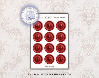 Wax Seal Stickers, Emma M Lion Themed Stickers, Lion Wax Seal Stickers, Faux Wax Seals Sticker Sheet, Bookish Stickers, Book Club Gifts