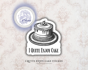 Emma M Lion Sticker, I Quite Enjoy Cake, Book Club Gift, Bookish Sticker, Book Lovers Gift, Victorian Sticker
