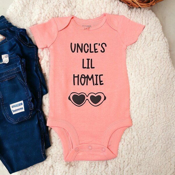 Uncle’s Lil Homie Baby Onesie/Body Suit.  Great Gift to Celebrate Your “Fun”cle, Baby Shower or Birthday.