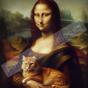 Mona Lisa with Cat Gioconda parody Digital Art print Leonardo Da Vinci painting Parody Printable Wall Art Famous artist Funny masterpieces