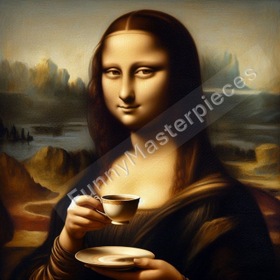 Mona Lisa With Cup of Tea Digital Art Print Leonardo Da Vinci