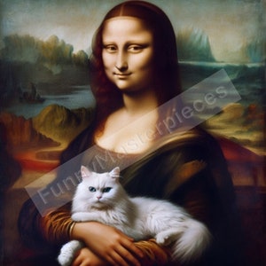 Mona Lisa with Cat Printable Digital Art print Leonardo Da Vinci Printable Instant Download High Quality Wall Art Famous artist Masterpieces