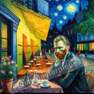 Van Gogh Cafe Terrasse bei Nacht Digitaler Druck Van Gogh Café Gemälde Druck druckbare Wandkunst berühmten Künstler Parodie lustige Meisterwerke