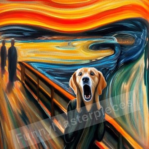 Scream Edvard Munch parody Funny Digital Art print Scream Dog picture Printable Wall art Famous art Altered art Edvard Munch painting parody