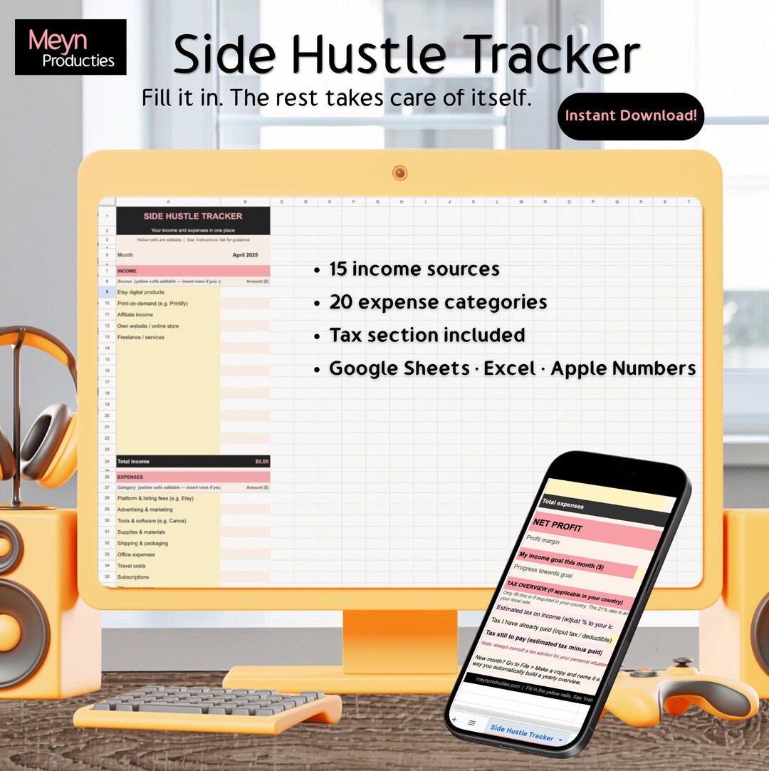 Side Hustle Tracker Google Sheets | Income & Expenses Spreadsheet ...